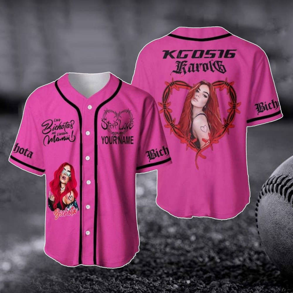 Customized Karol G Red Hair Baseball Jersey - Strip Love Tour Shirt Music Baseball Shirt - Gift For Fan - Aopprinter