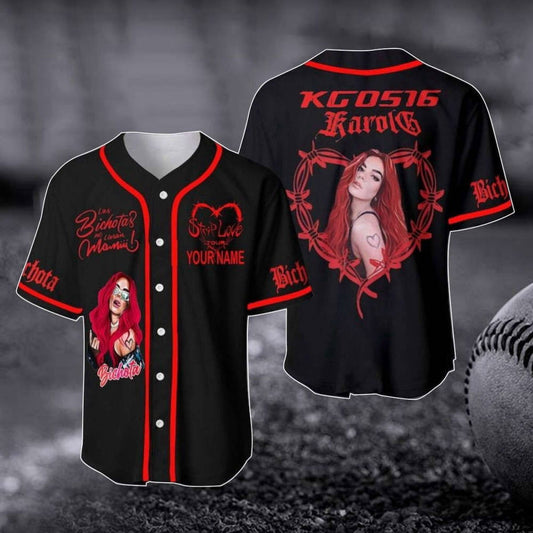 Customized Karol G Red Hair Baseball Jersey - Strip Love Tour Shirt Music Baseball Shirt - Gift For Fan - Aopprinter