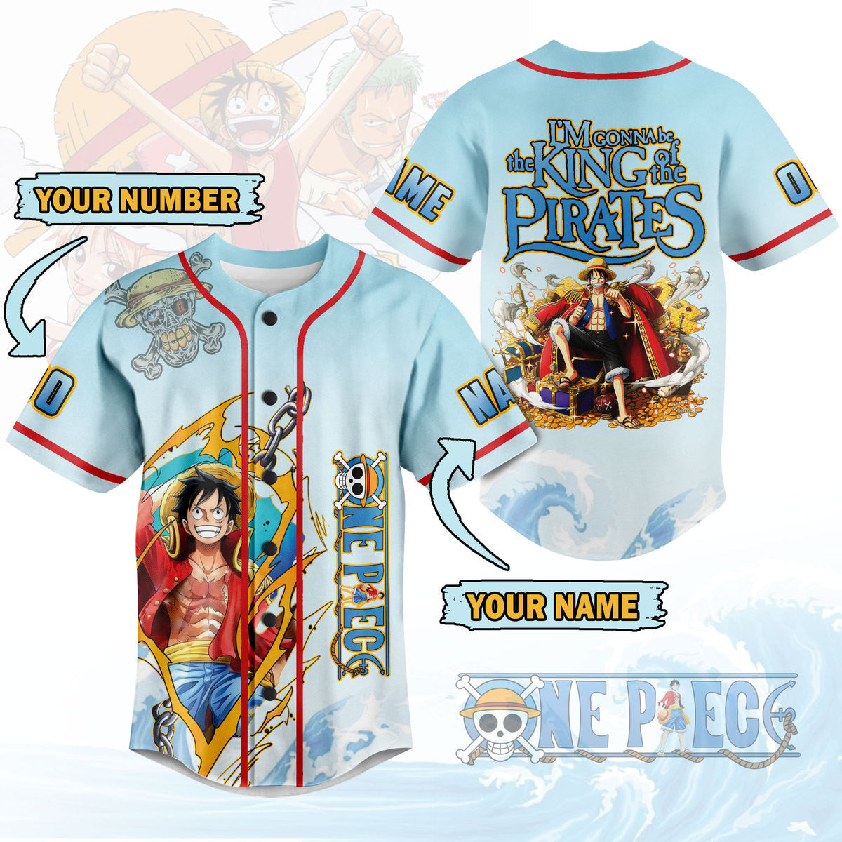 Customized The King Of The Pirates One Piece Anime Baseball Jersey