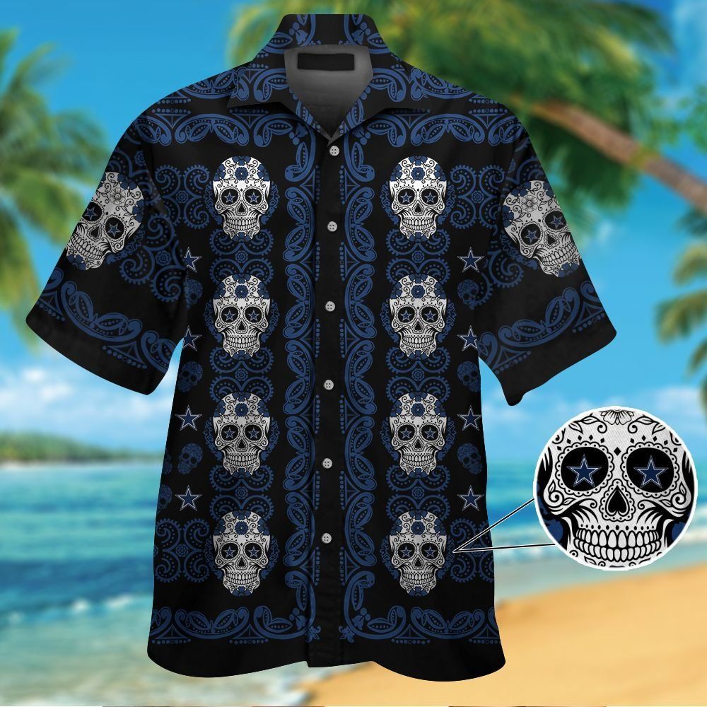 Dallas Cowboysskull Short Sleeve Button Up Tropical Hawaiian Shirt VER02