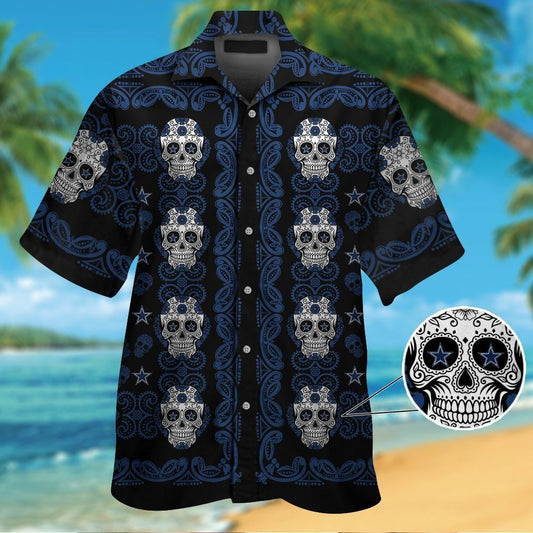 Dallas Cowboysskull Short Sleeve Button Up Tropical Hawaiian Shirt VER02