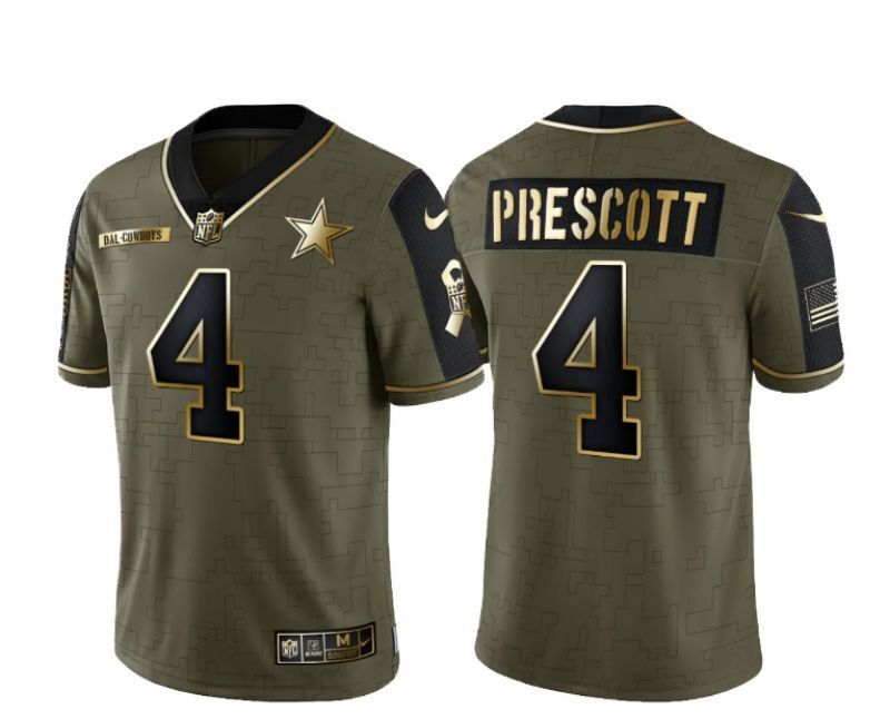 dallas cowboys #4 dak prescott 21 Salute Gold Text