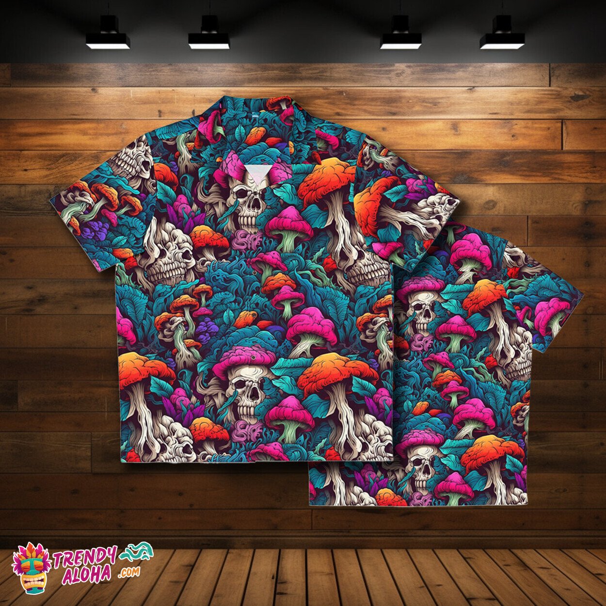 Dark Spooky Mushroom Pattern Men's Horror Themed Hawaiian Shirt