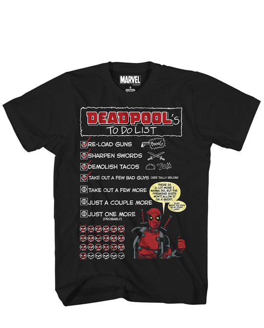 Deadpool Mens T-Shirt - To Do List Graphic T-Shirt for Adults