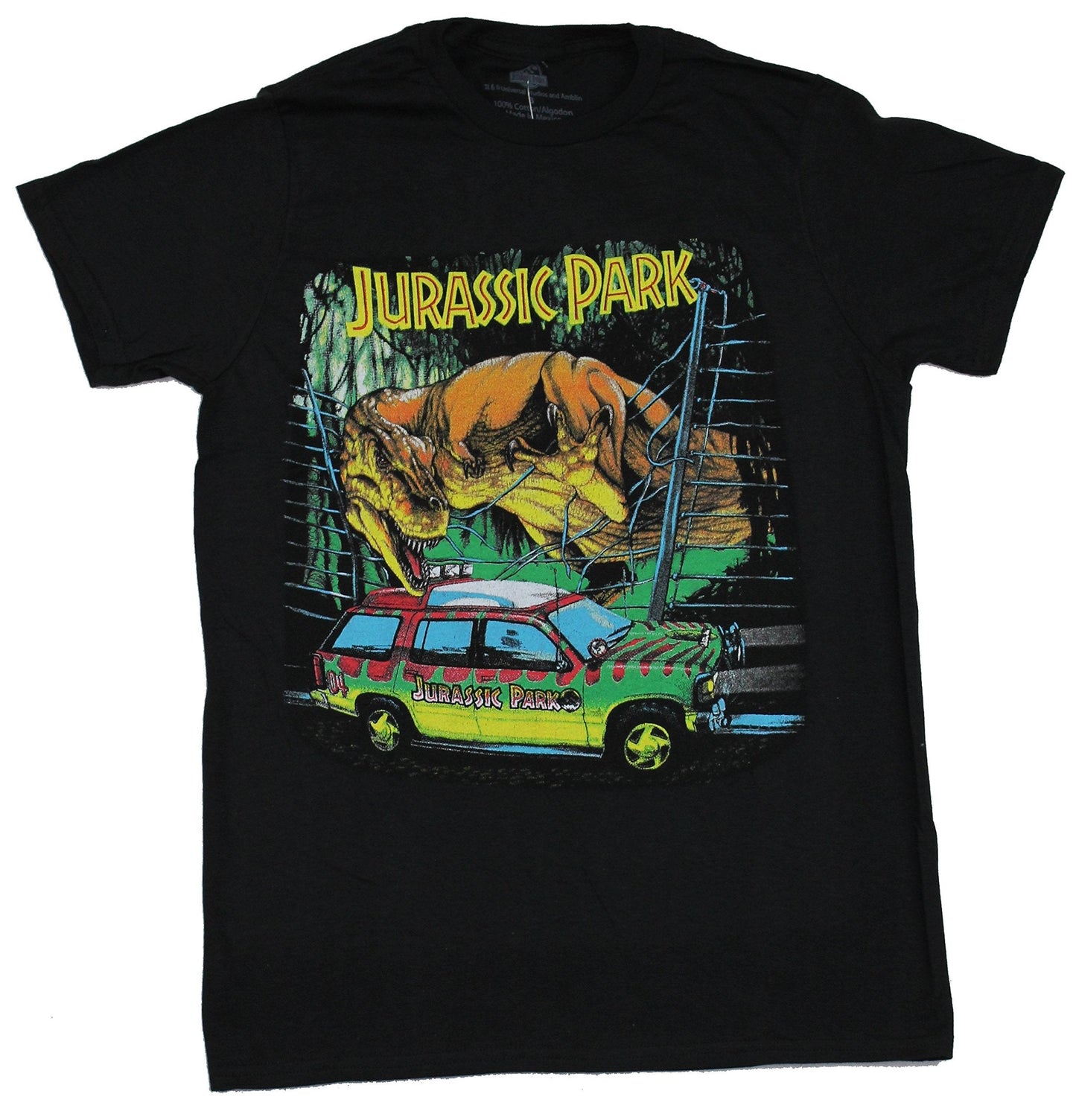 Jurassic Park Mens T-Shirt - Dino Attacking Jurassic Park Tour SUV Iamge