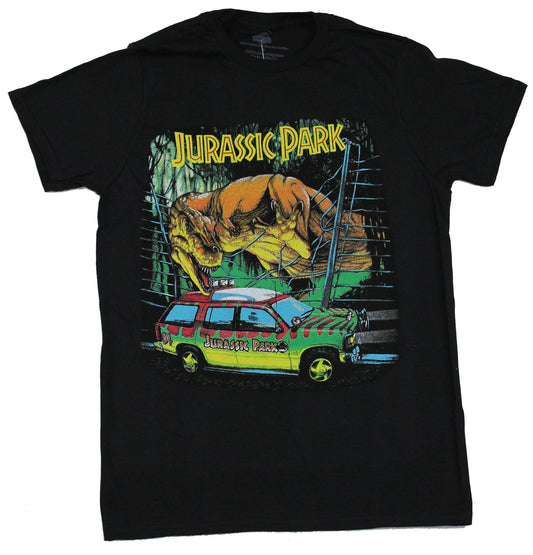Jurassic Park Mens T-Shirt - Dino Attacking Jurassic Park Tour SUV Iamge