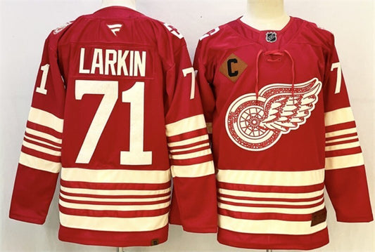detroit red wings #71 dylan larkin red 2025-26 with c patch centennial premium