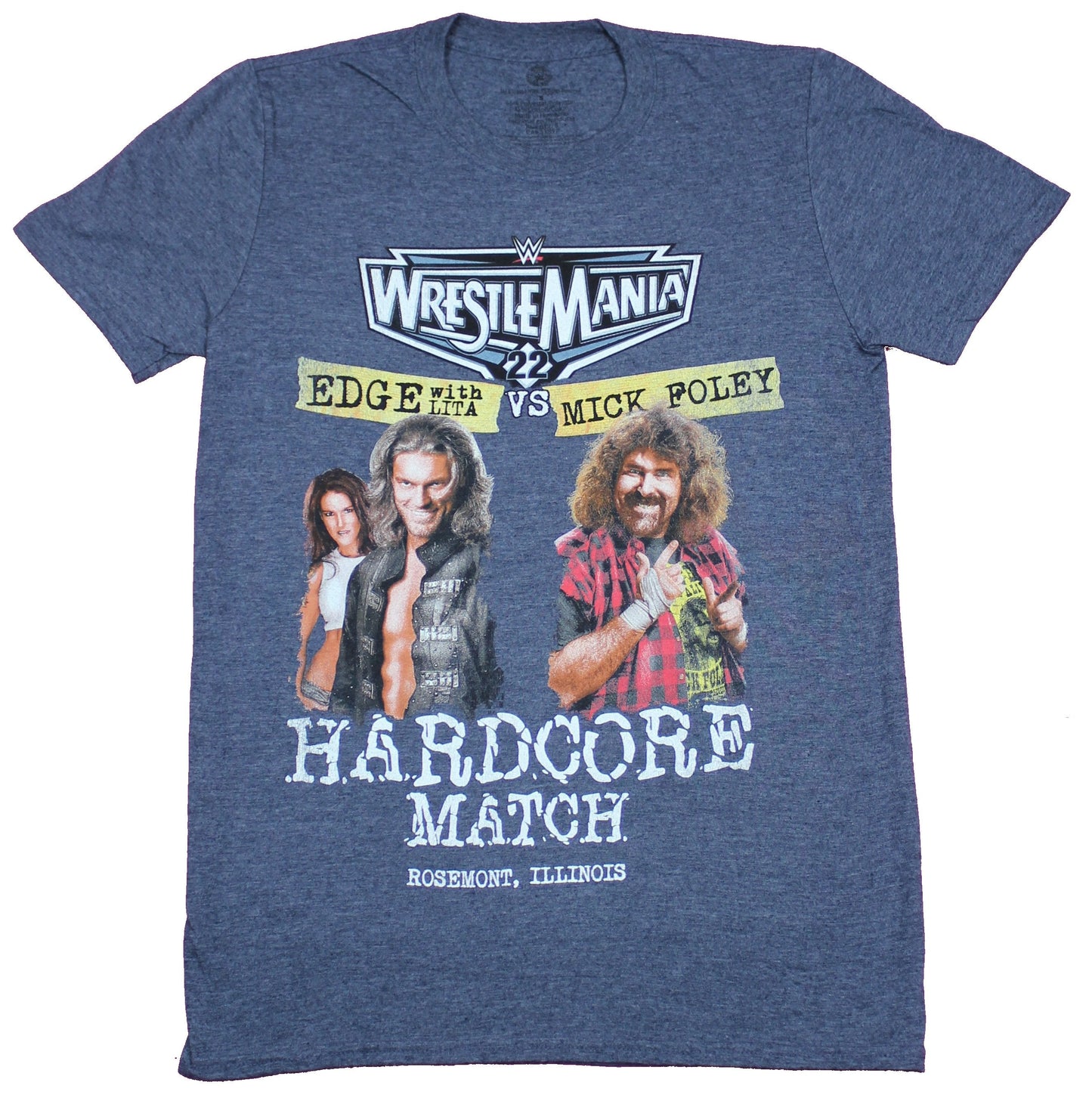WWE WrestleMania 22 Mens T-Shirt  - Mick Foley Vs The Edge Poster Image
