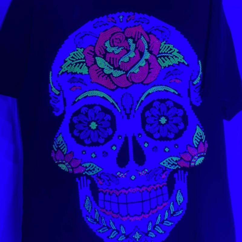 dia de muertos skull T-shirts Black Cotton Hoodie, Sweatshirt | InkThreadWorks.com