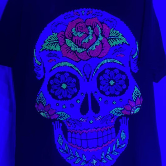 dia de muertos skull T-shirts Black Cotton Hoodie, Sweatshirt | InkThreadWorks.com