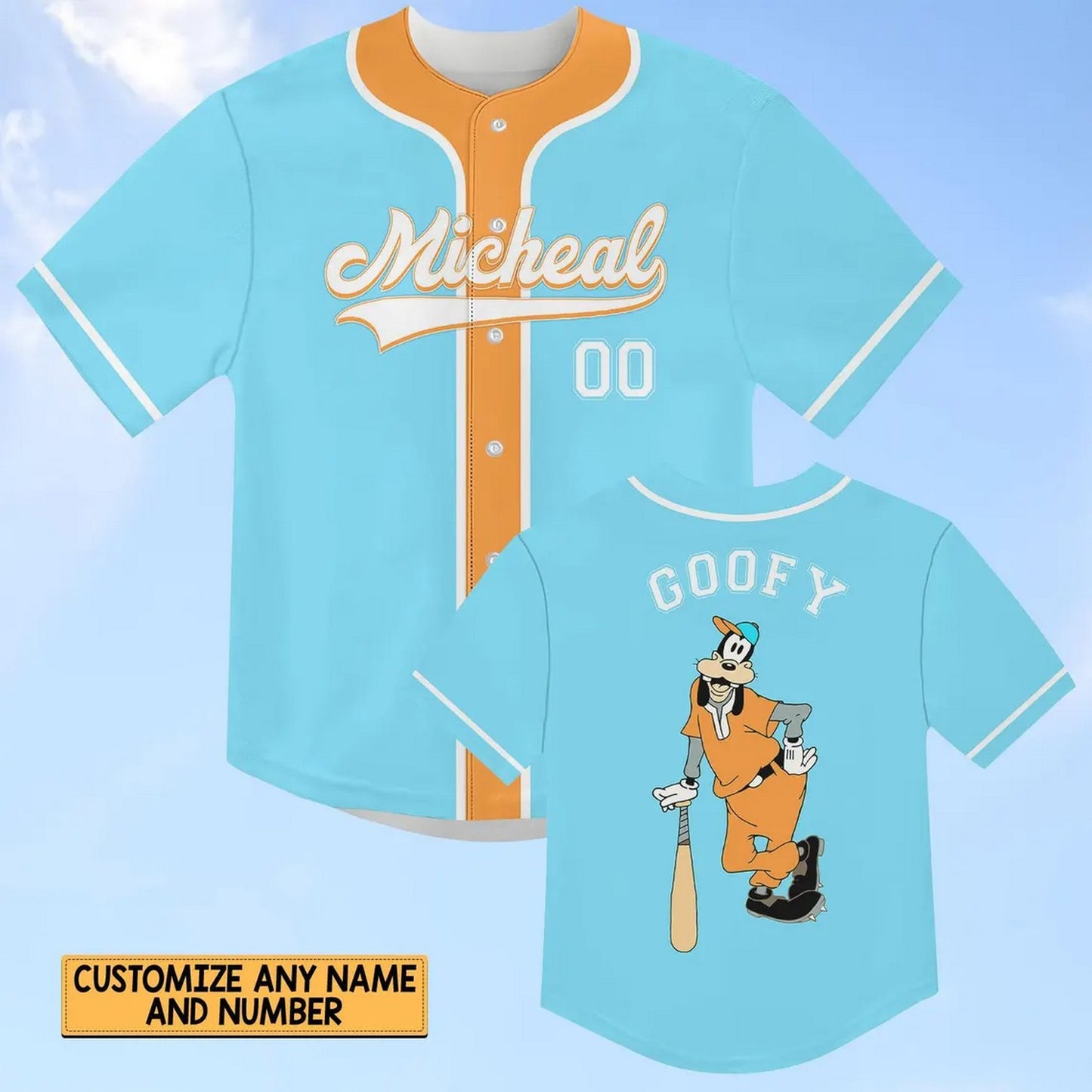 Custom Name Disney Goofy Blue Baseball Jersey