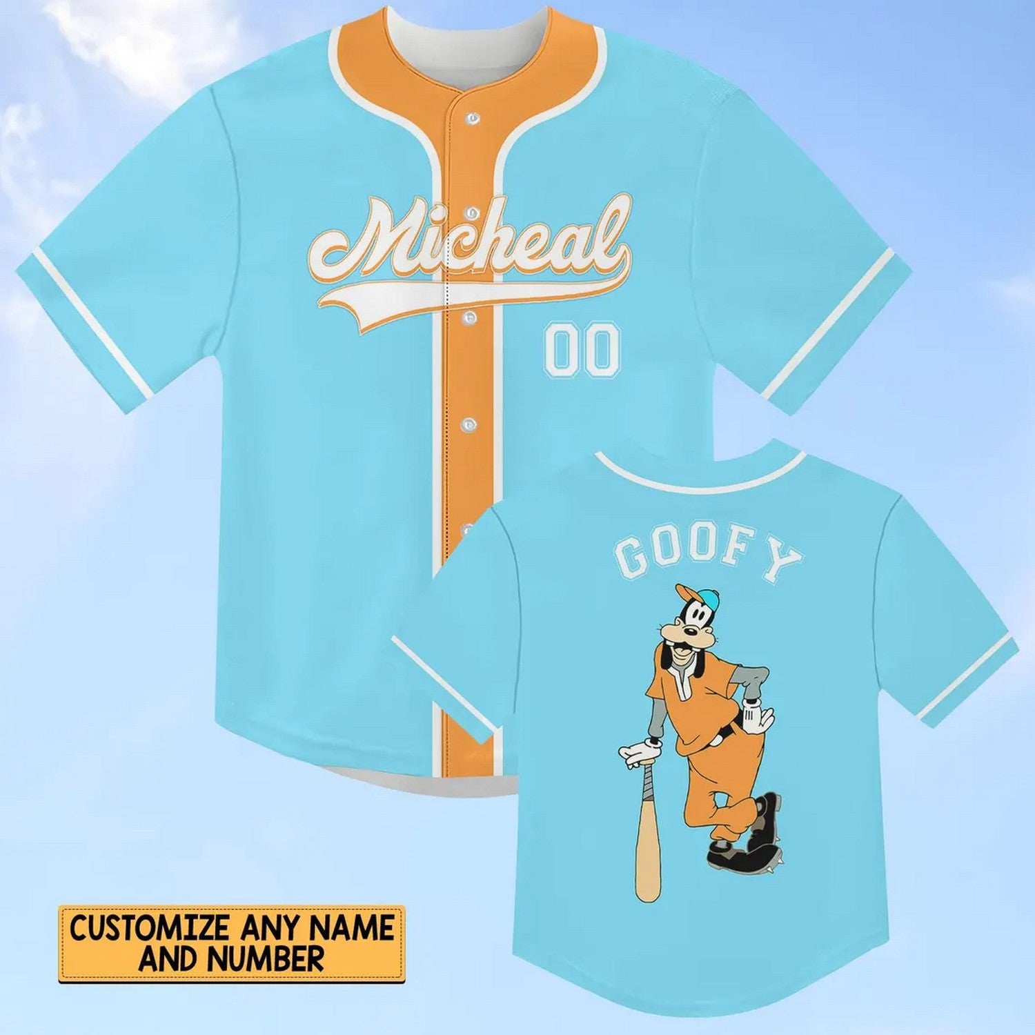 Custom Name Disney Goofy Blue Baseball Jersey