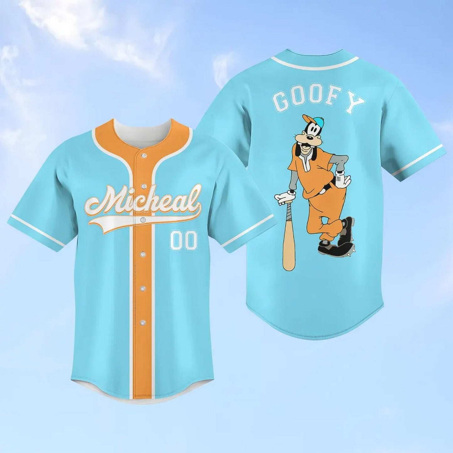 Custom Name Disney Goofy Blue Baseball Jersey