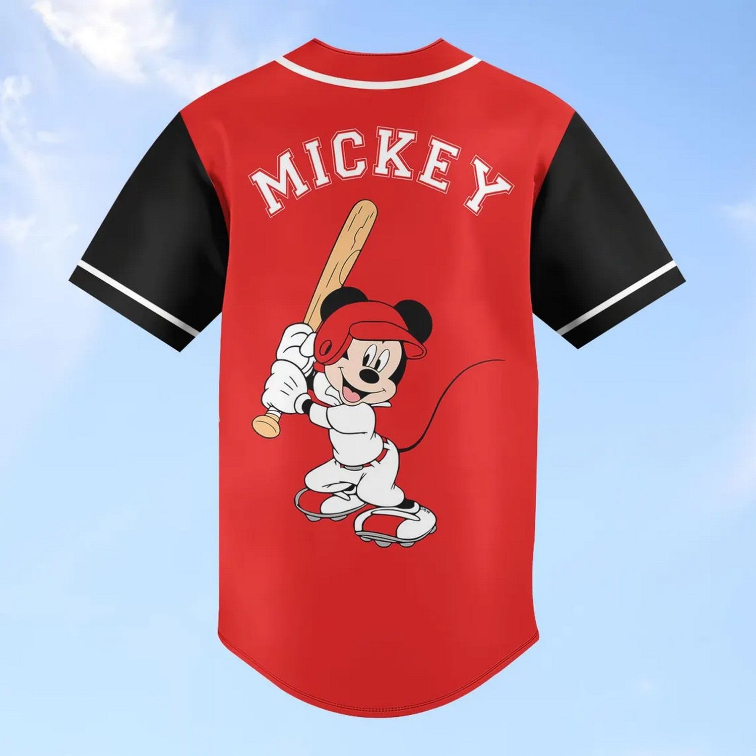Custom Name Disney Mickey Mouse Black Red Baseball Jersey