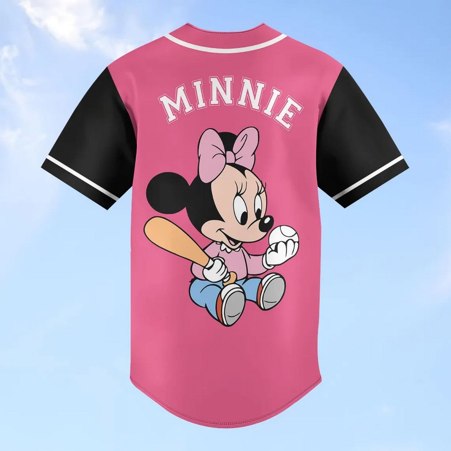 Custom Name Disney Minnie Mouse Black Pink Baseball Jersey