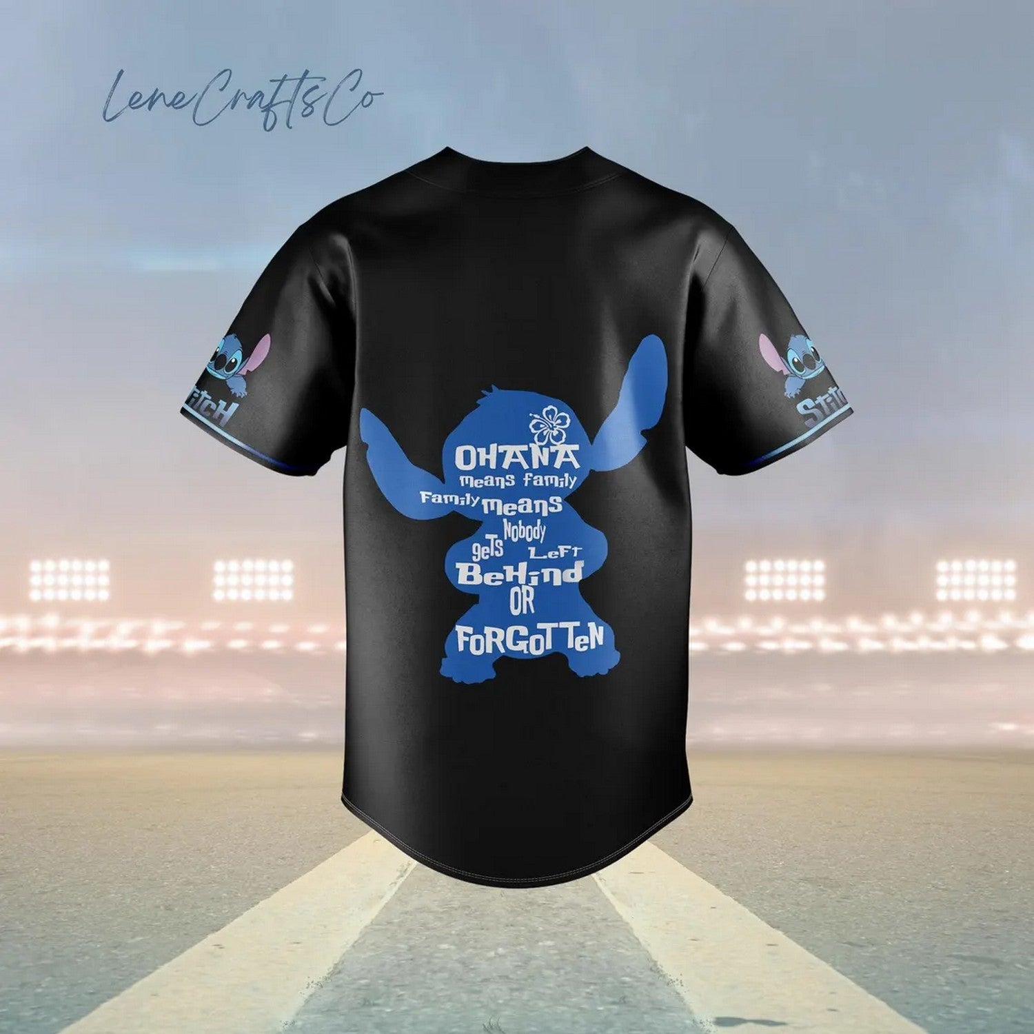 Disney Ohana Stitch Black Baseball Jersey