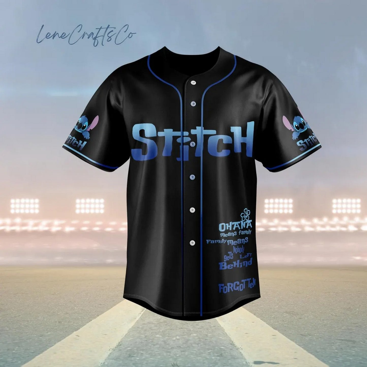 Disney Ohana Stitch Black Baseball Jersey