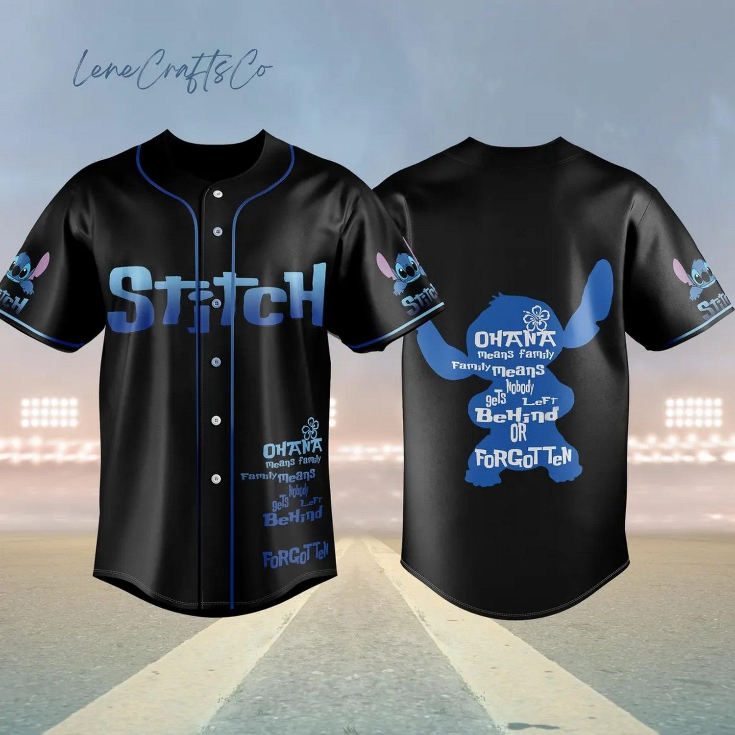 Disney Ohana Stitch Black Baseball Jersey