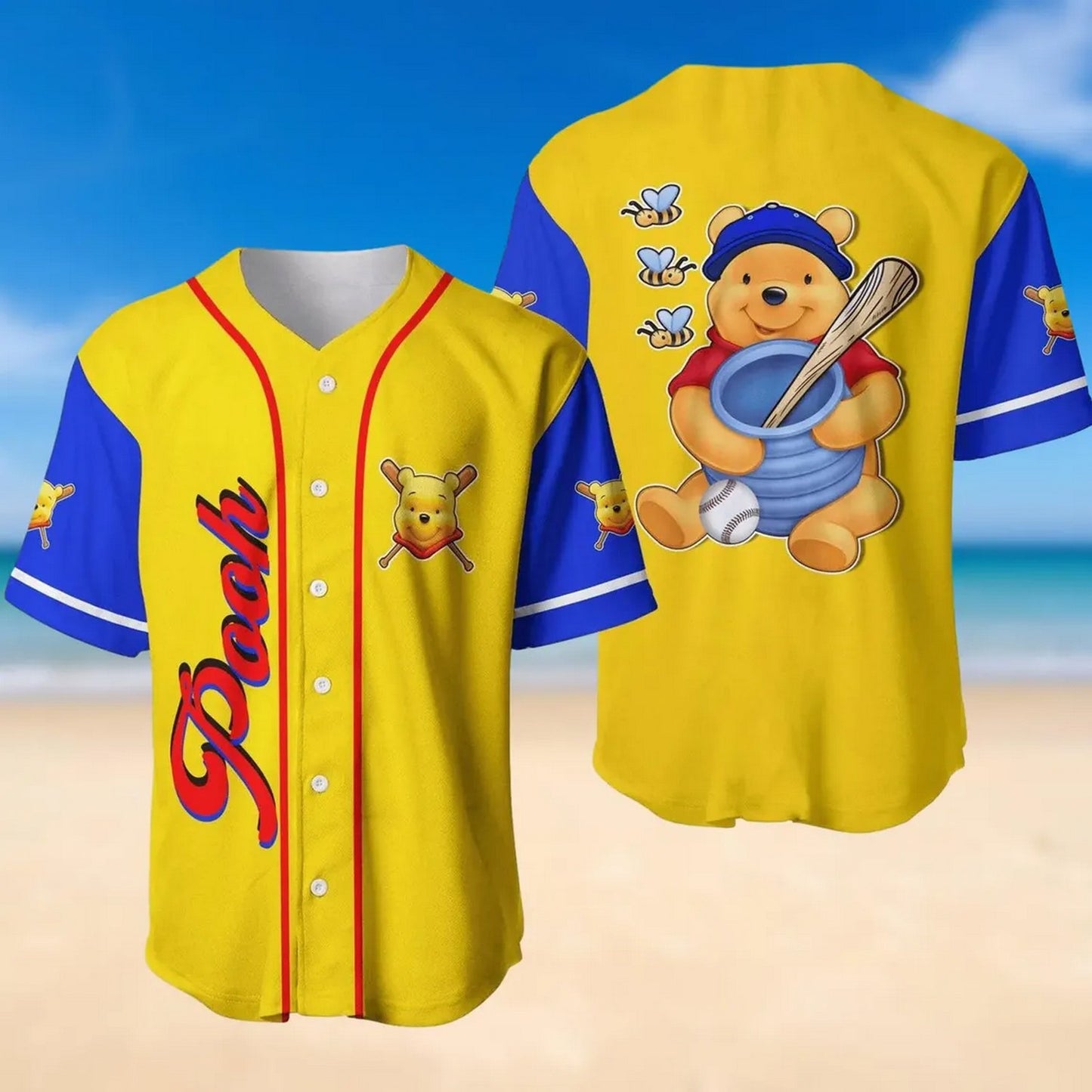 Disney Winnie The Pooh Yellow Blue Baseball Shirt