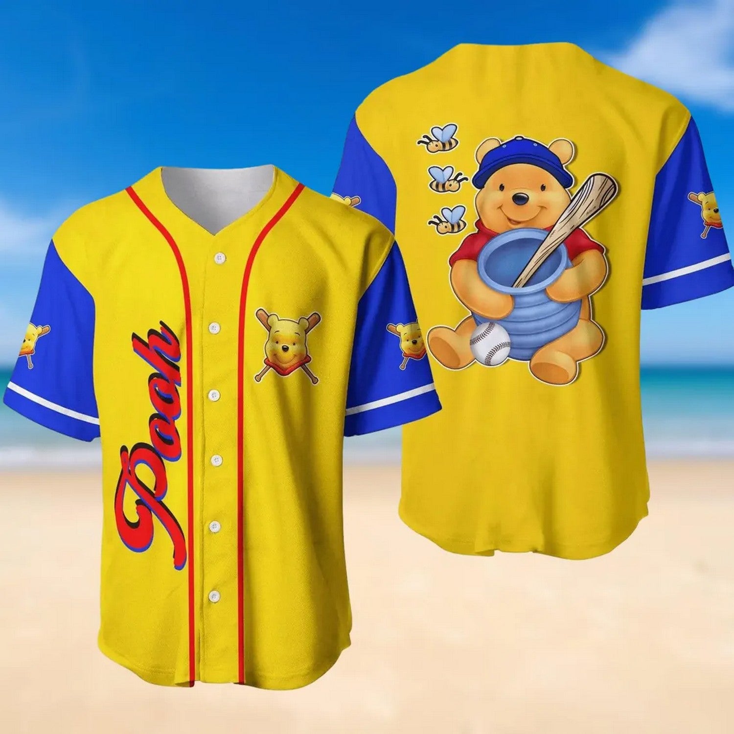 Disney Winnie The Pooh Yellow Blue Baseball Shirt