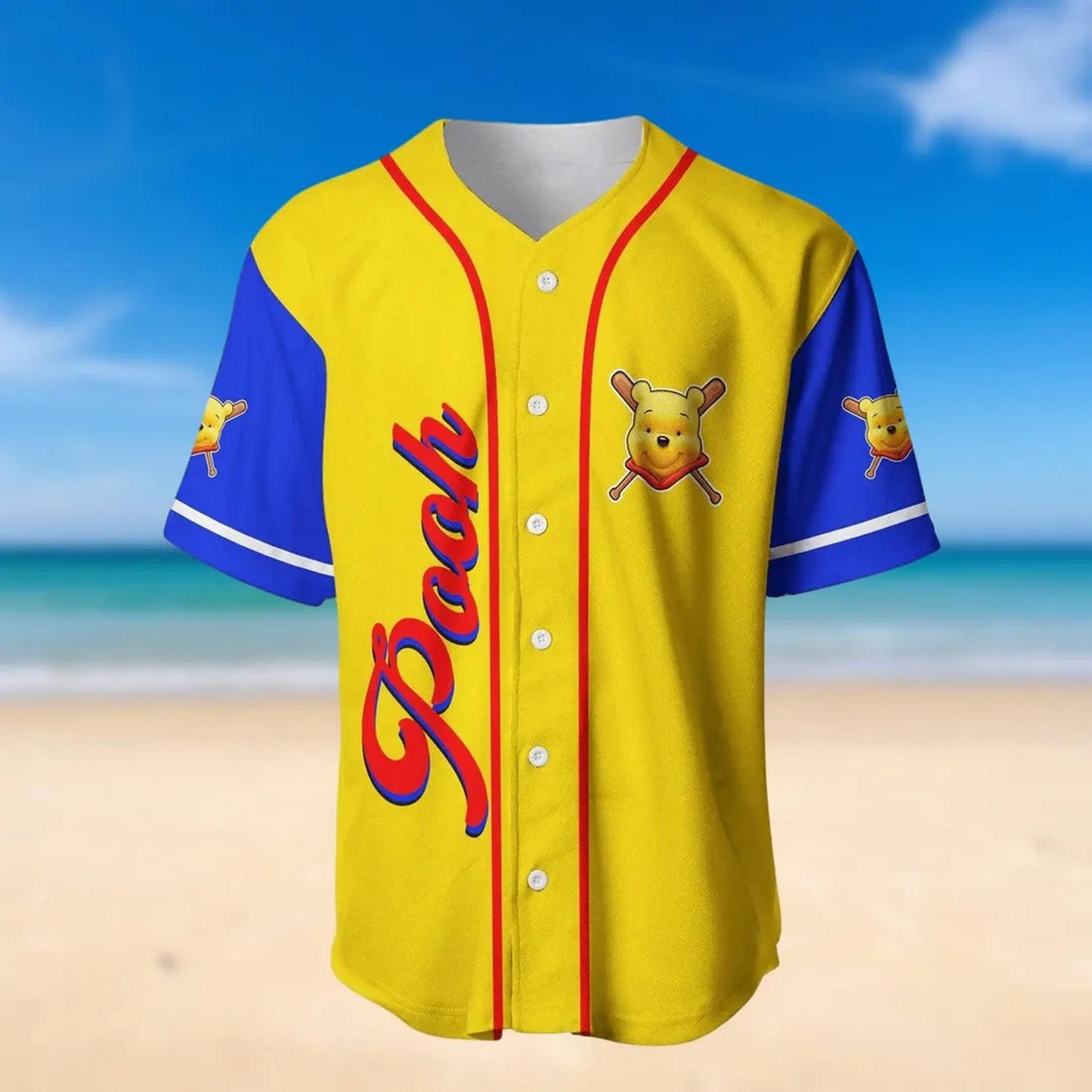 Disney Winnie The Pooh Yellow Blue Baseball Shirt