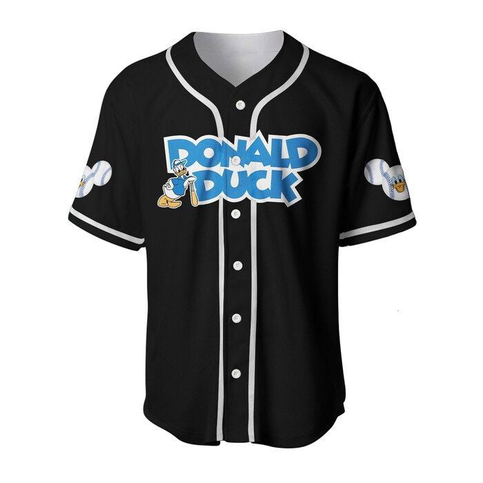 Donald Duck Blue Black Cute Disney Unisex Cartoon Graphic Casual Outfits Custom Baseball Jersey Gifts for Fans - lylyprint.com
