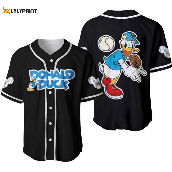 Donald Duck Blue Black Cute Disney Unisex Cartoon Graphic Casual Outfits Custom Baseball Jersey Gifts for Fans - lylyprint.com
