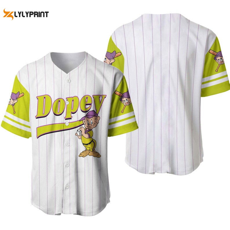 Dopey Dwarf Snow White All Over Print Pinstripe Baseball Jersey - Gift for Men Women - lylyprint.com