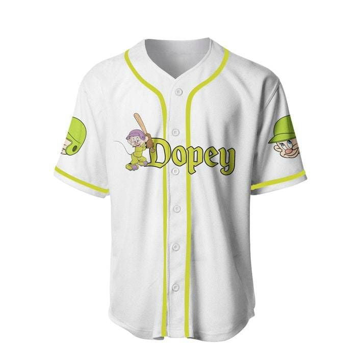 Dopey Dwarf White Green Disney Unisex Cartoon Graphics Casual Outfits Custom Baseball Jersey Gifts for Fans - lylyprint.com