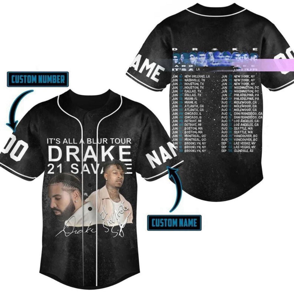 Drake 21 Savage Baseball Jersey All A Blur Tour Shirt 2023 Music Concert Merch - Aopprinter