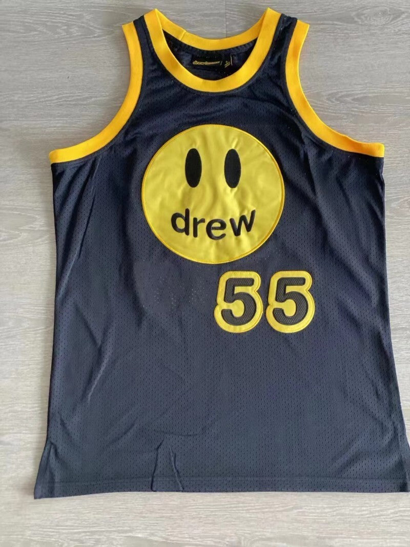 drew house ss22 mesh-mascot-basketball- jersey-black 55 # Black Embroidered Style 2