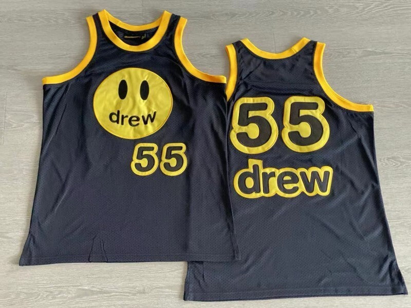 drew house ss22 mesh-mascot-basketball- jersey-black 55 # Black Embroidered Style 3