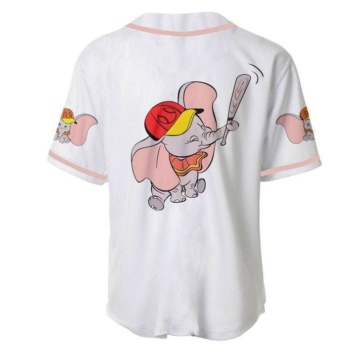 Dumbo Elephant White Pink Disney Unisex Cartoon Graphics Casual Outfits Custom Baseball Jersey Gifts for Fans - lylyprint.com