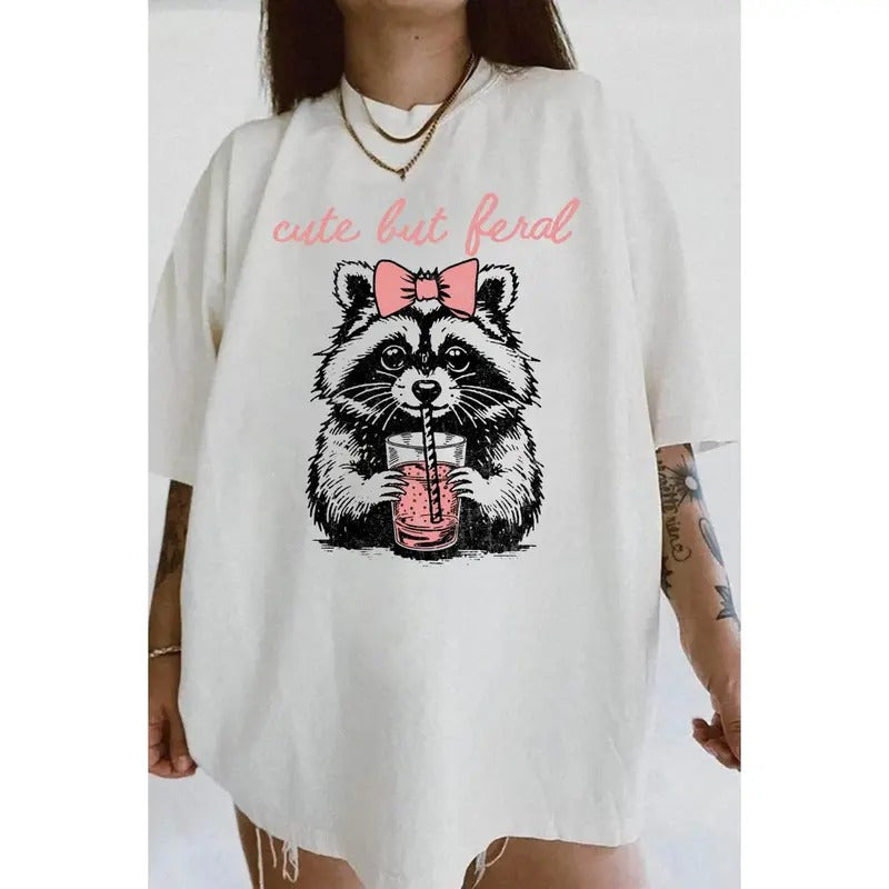 e But Feral Raccoon Tee For Women, Raccoon Lovers, Raccon Tee, Oversized Tee, Raccoon Gift Casual Comfort Hoodie, Sweatshirt