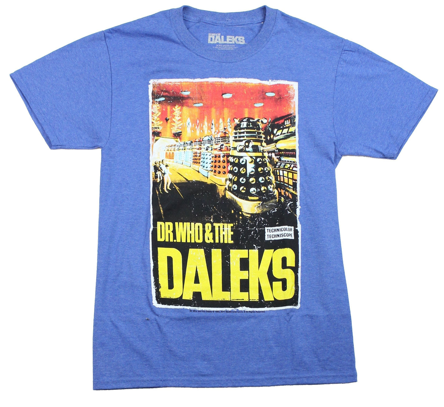 Doctor Who Mens T-Shirt - Techinicolor Style Dalek Poster Image (Large) Blue