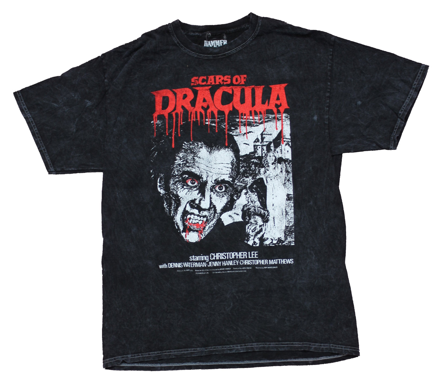Scars of Dracula Mens T-Shirt - Distressed Christopher Lee Hammer Poster