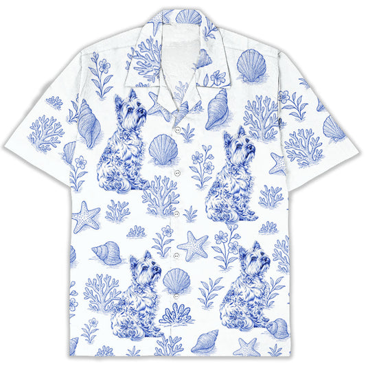 Blue Seashell And Dog - Personalized Custom Hawaiian Shirt