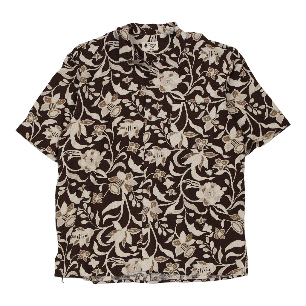 Vintage Silk Hawaiian Shirt - Large Brown Silk