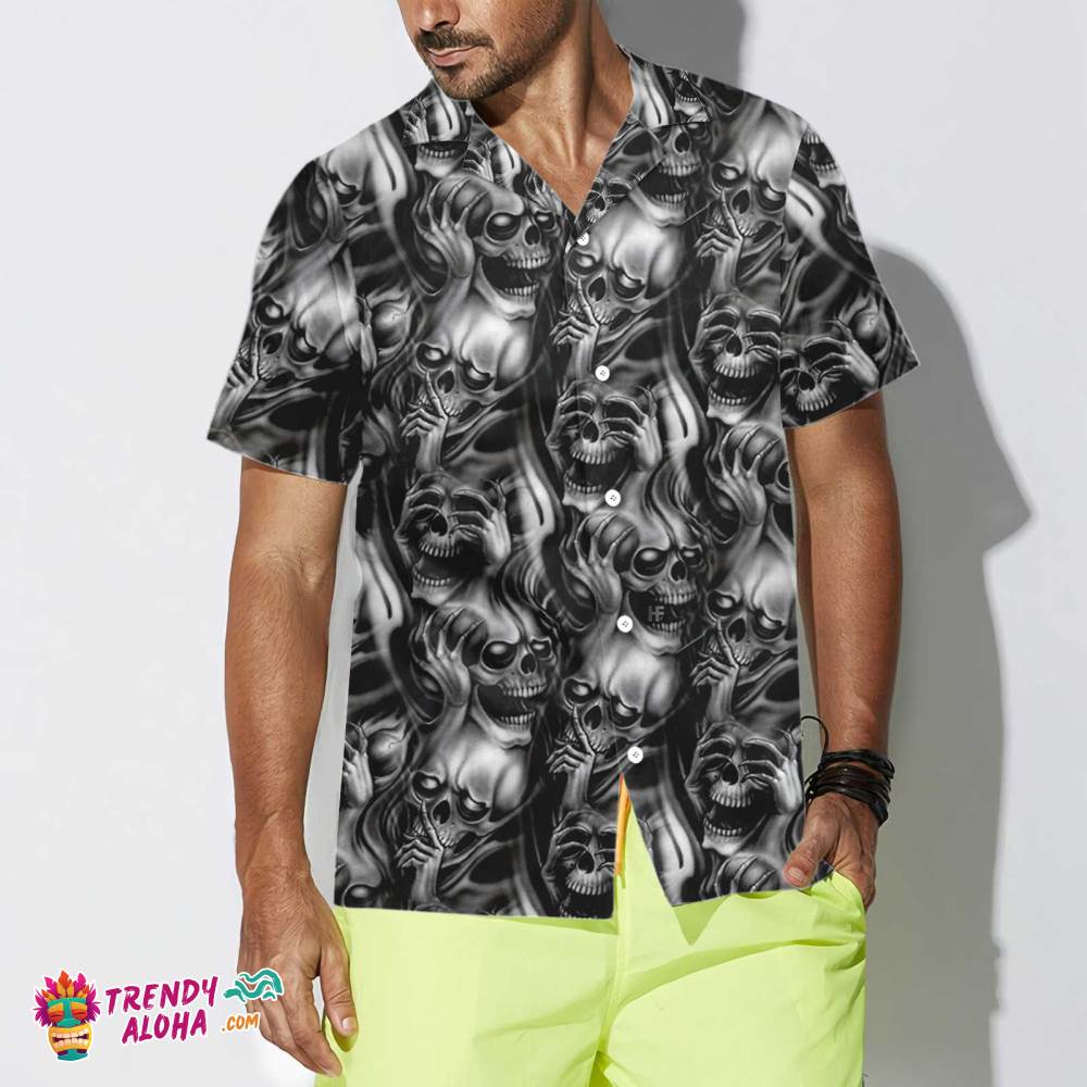 Evil Skull Tattoo Hawaiian Shirt, Horror Skull Shirt Black For Men And Women