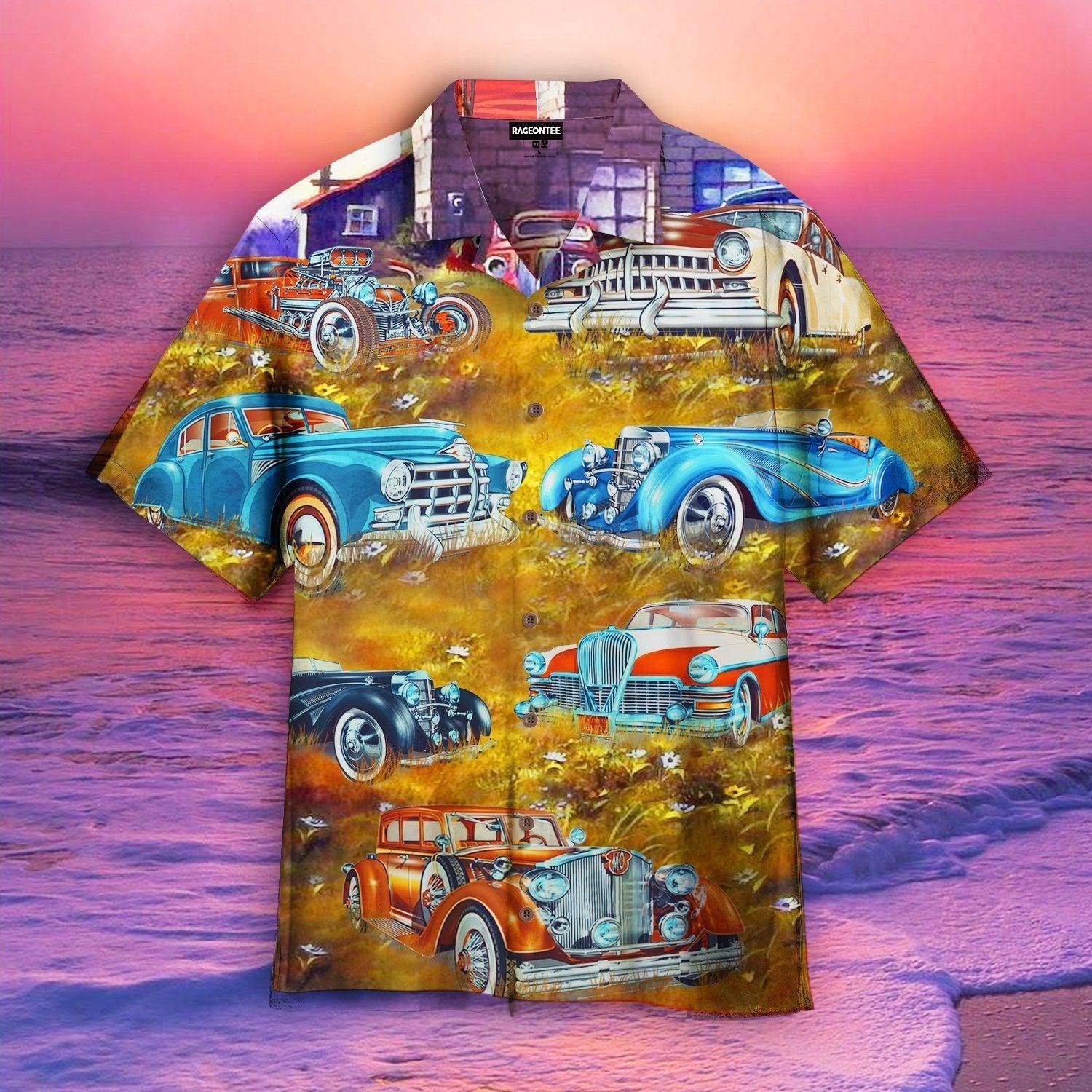 Experience Serenity with a Car Amidst Nature Hawaiian Shirt