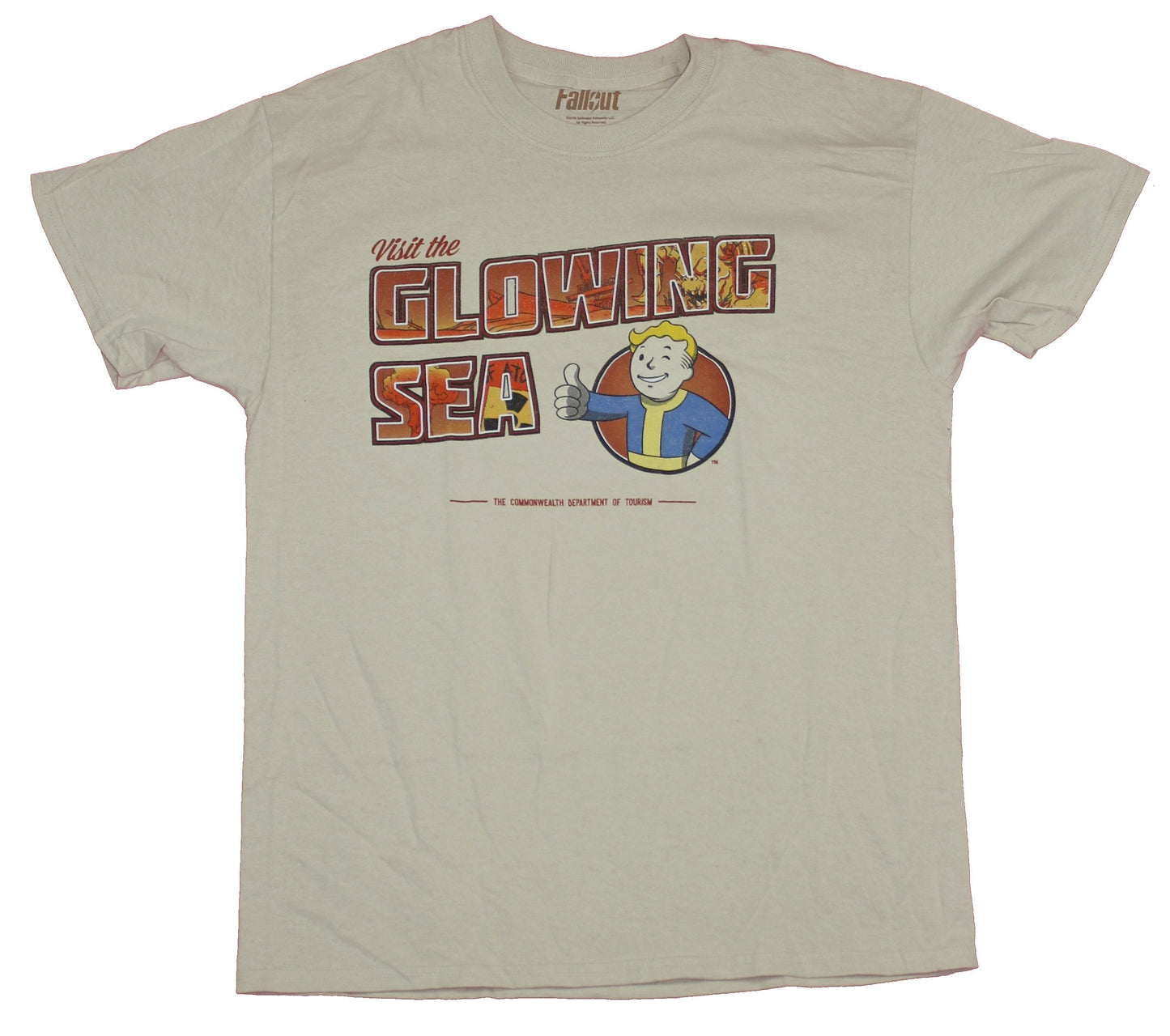 Fallout Mens  T-Shirt- Visit the Glowing Sea Pip Boy Tourism Sign