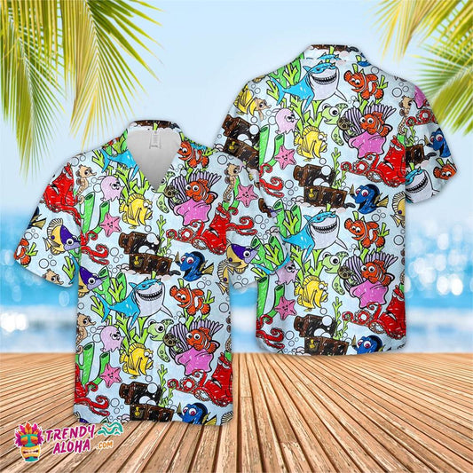 Finding Nemo Hawaiian Shirt, Short Sleeve Hawaiian Aloha Shirt, Finding Nemo Shirt, Finding Nemo Birthday Hawaiian