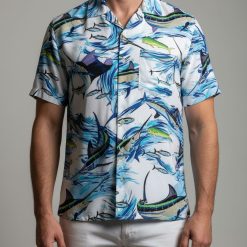 Hawaiian Fish Shirt Mens Tropical Ocean Print Button Up Fishing Lover Gift Aloha Beach Shirt