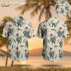 Bass Fishing Hawaiian Shirt for Men - Largemouth Fish Print Button Down Casual Summer Shirt