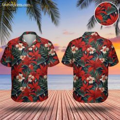 Black Tropical Floral Hawaiian Shirt Men, Pink Hibiscus Flower Print Aloha Button Down Beach Shirt Summer