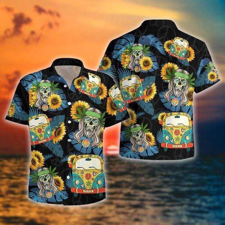 Flower Skull Hippie Car Trendy Hawaiian Shirt