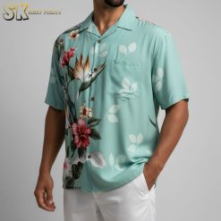 Tropical Hibiscus Floral Hawaiian Shirt Men Short Sleeve Button Down Beach Shirt with Pocket