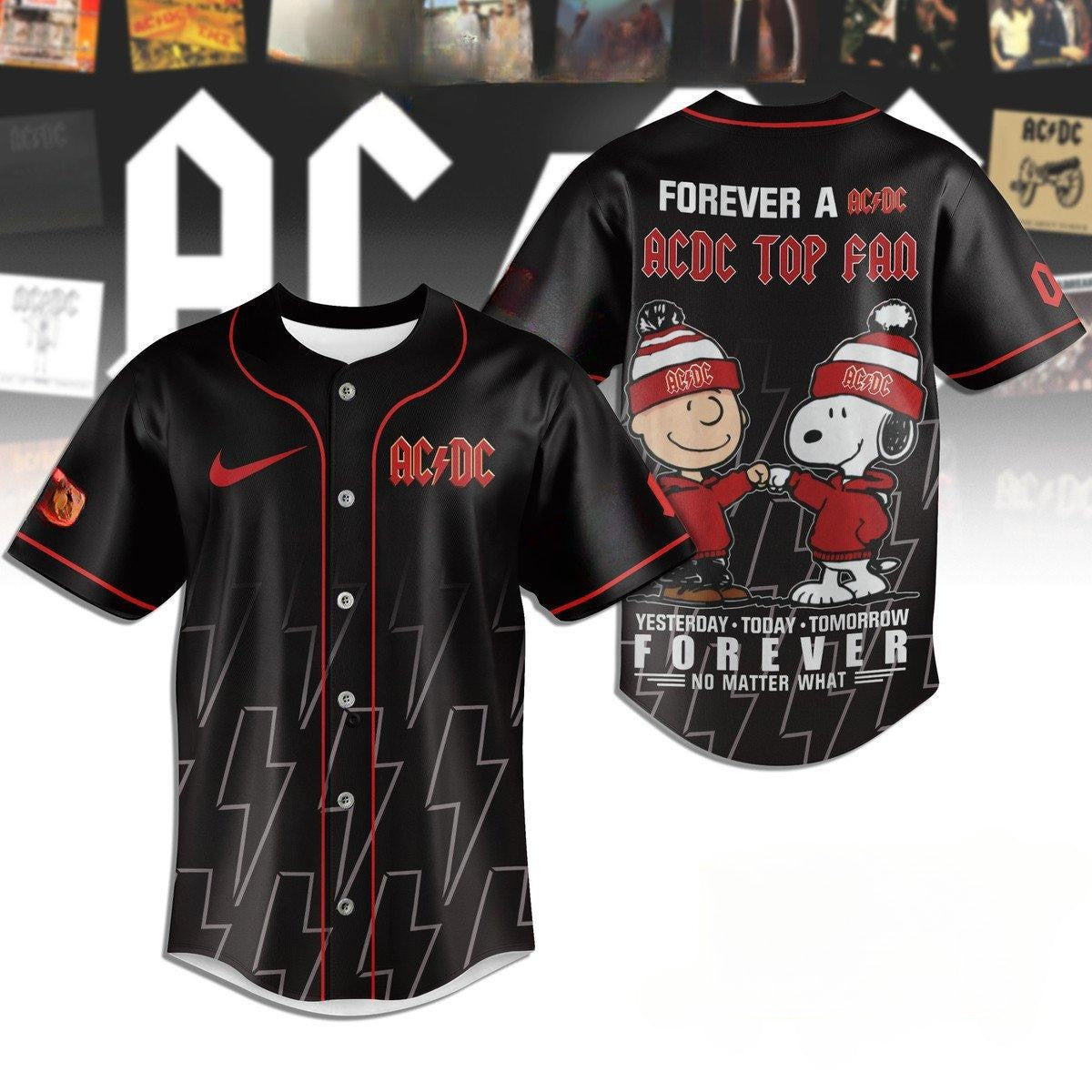 Forever A ACDC Snoopy &amp; Peanut Baseball Jersey For Top Fan