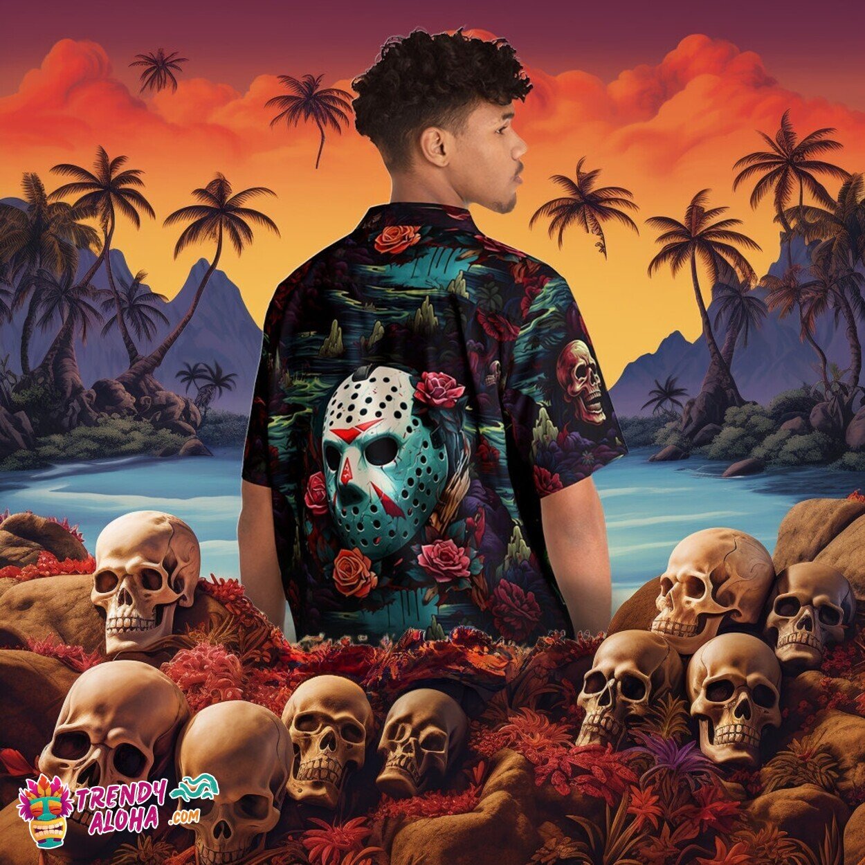 Friday the 13th Jason Voorhees Men's Horror Hawaiian Monsters Shirt