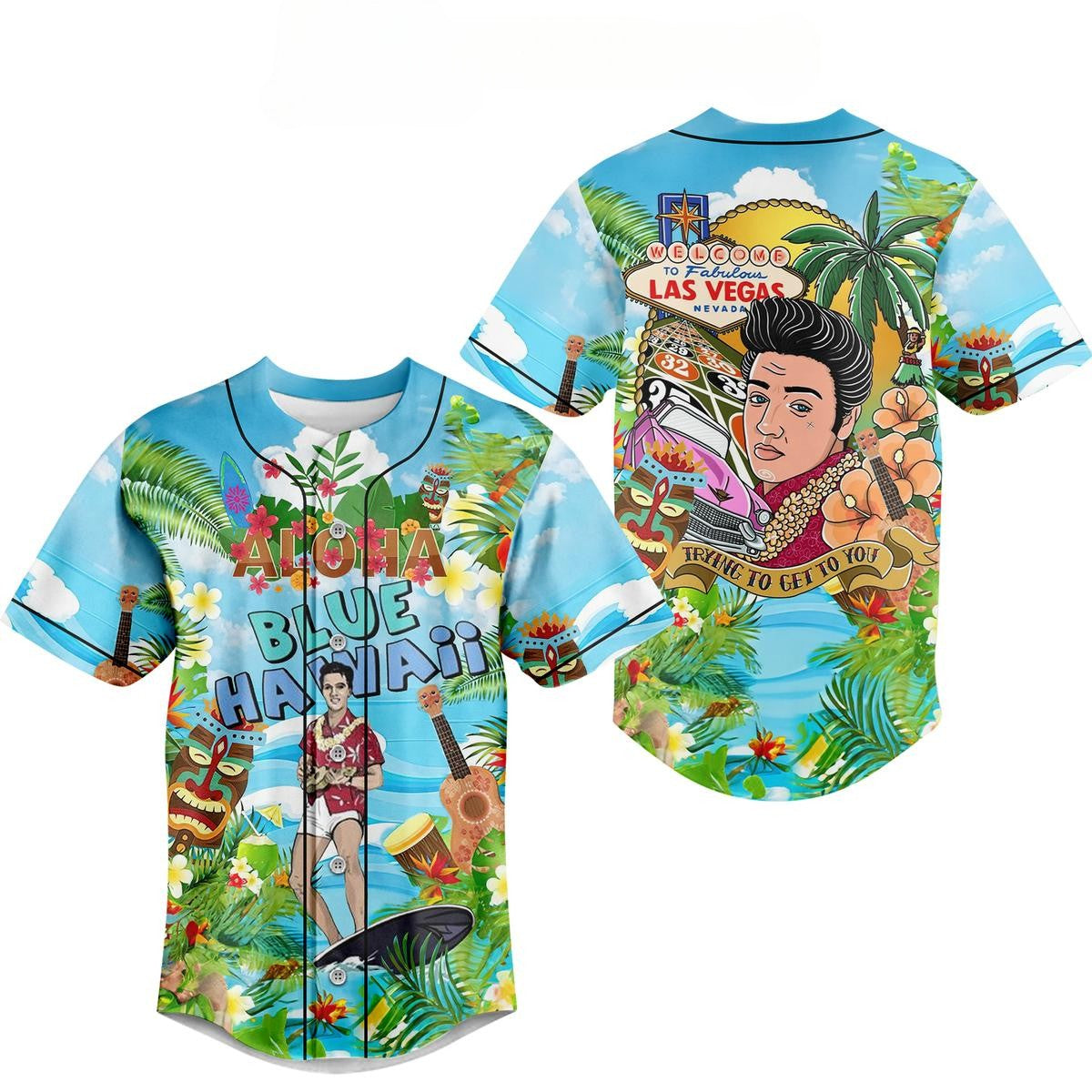 Funny Aloha Blue Hawaii Baseball Jersey For Kids &amp; Adults